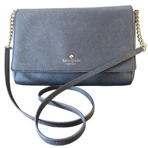 Kate Spade New York Black Saffiano Leather Crossbody Bag Gold Chain Strap